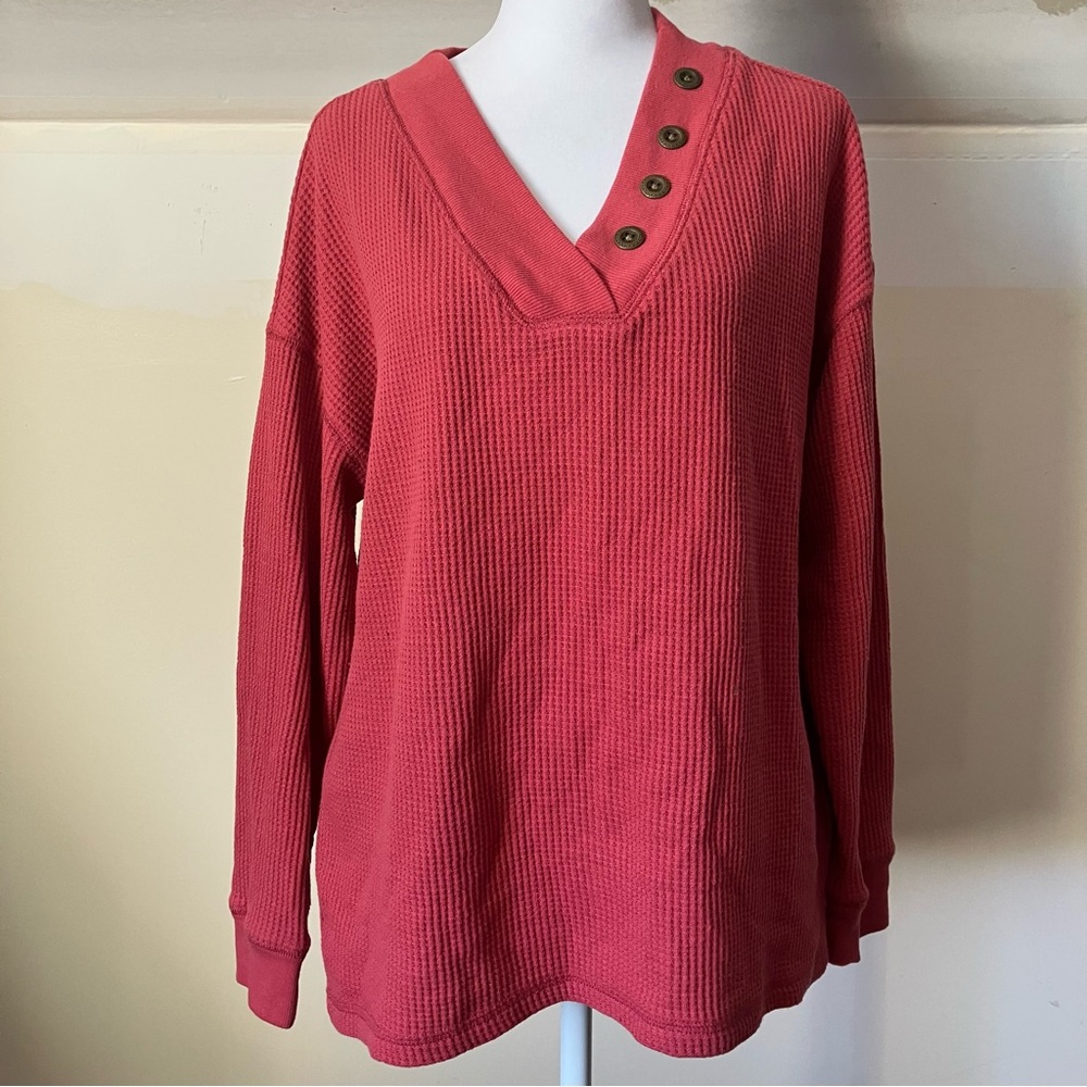 Seven7 Pink Waffle Knit Womens Thermal Long Sleeve Shirt size Medium